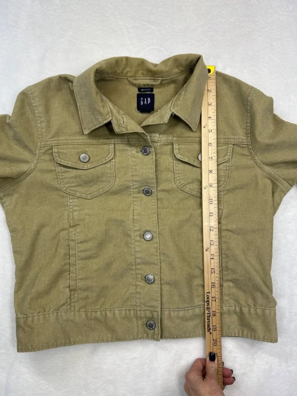 GAP Women's L Tan Cropped Corduroy Jacket Button Up Pockets Spring Preppy Coat